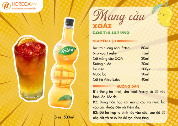 Món trà mãng cầu xoài độc đáo với màu cam đỏ hấp dẫn.