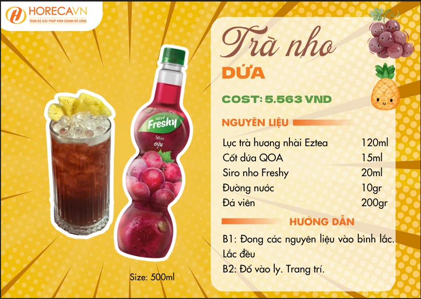 Món trà Nho Dứa nhiệt đới được trang trí bằng dứa sấy khô hấp dẫn.
