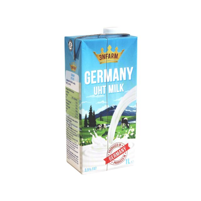 Sữa tươi không đường 3NFARM Germany UHT Milk - nguyên liệu giúp điều chỉnh kết cấu khi đánh kem muối cho cà phê.