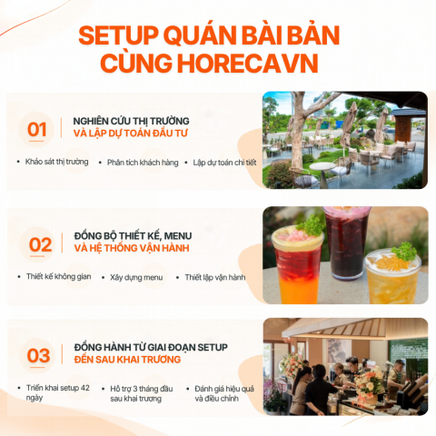 SETUP QUÁN BÀI BẢN CÙNG HORECAVN